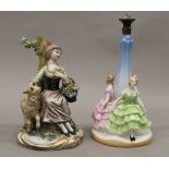 A Continental figurine and a lamp base