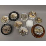 Nine Victorian Pratt Ware pot lids. Various sizes.