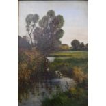 FRANK BESWICK (active 1881-1929) British, Ducks in a Pond, oil on canvas, signed, framed.