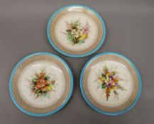 Three Royal Worcester cabinet plates. 23 cm diameter.