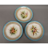 Three Royal Worcester cabinet plates. 23 cm diameter.