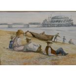ENGLISH SCHOOL (20th century), Sunbathing at Brighton, watercolour, indistinctly signed,