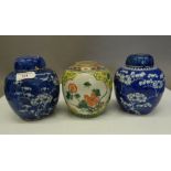 Three late 19th century Chinese porcelain ginger jars, one lacking lid.