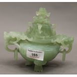 A Chinese jade censer. 14 cm high.