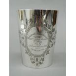 A Hamilton & Co, Calcutta silver beaker of Naval interest, engraved HMS Galatea, 1870. 11.