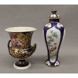 A Derby urn and a vase. The former 17 cm high.
