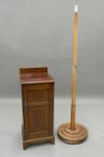 An Edwardian mahogany pot cupboard and a standard lamp. Pot cupboard 35.5 cm wide.