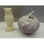 A Royal Copenhagen posy vase and a Belleek model of an owl. The owl 13.5 cm high.