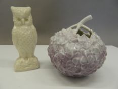 A Royal Copenhagen posy vase and a Belleek model of an owl. The owl 13.5 cm high.