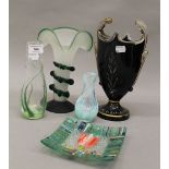 A Mary Gregory style glass vase and a quantity of Art glass. The former is 26 cm high.