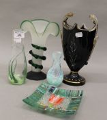 A Mary Gregory style glass vase and a quantity of Art glass. The former is 26 cm high.