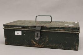 A vintage zinc lined tin box. 40 cm wide.