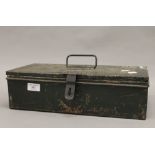 A vintage zinc lined tin box. 40 cm wide.