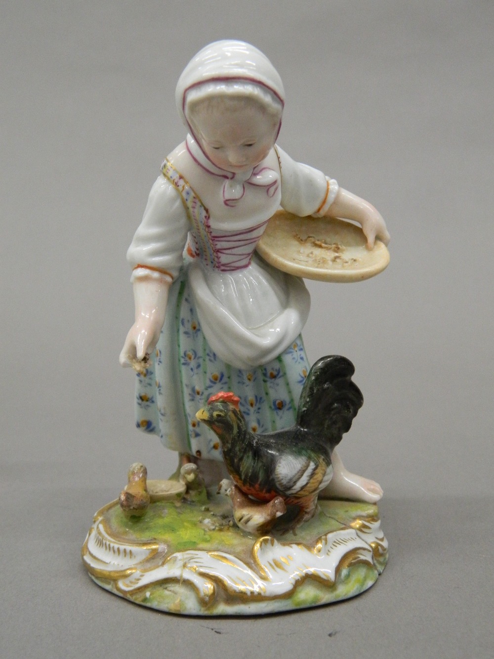 A pair of 19th century Meissen porcelain figurines, one formed as a young boy feeding geese, - Bild 5 aus 6