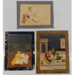 Three Indian erotic painted miniatures. The largest 24 cm high.