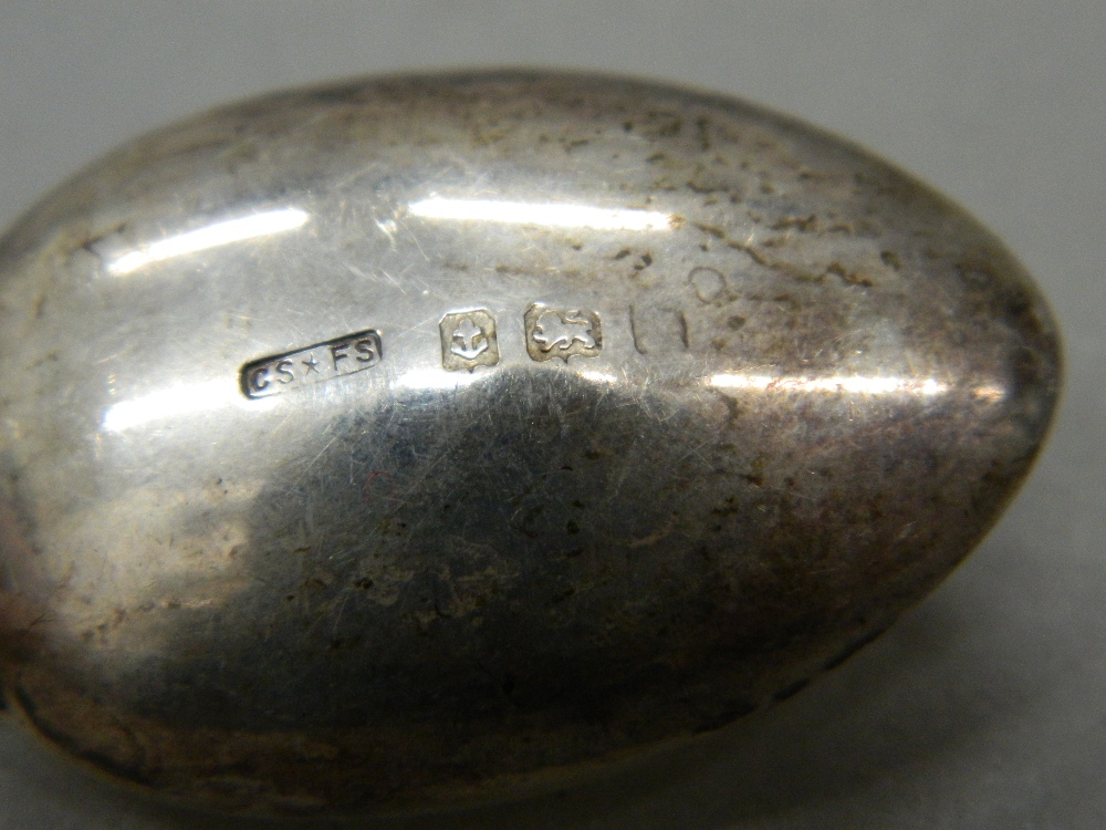 An Edward VII Coronation spoon inset with a stamp. 13 cm long (13 grammes total weight). - Image 2 of 2