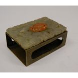 A jade mounted match box holder. 6 x 4 cm.