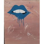 Neon Blue Lips, oil on canvas, unframed. 45 x 56 cm.