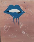 Neon Blue Lips, oil on canvas, unframed. 45 x 56 cm.