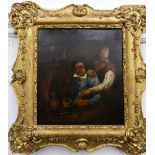 DUTCH SCHOOL (18th century) Tavern Interior Scene, oil on metal panel, unsigned, framed. 26 x 30 cm.