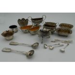 A quantity of various silver salts and spoons. (8.