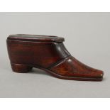 A 19th century piquet inlaid treen snuff shoe. 10 cm wide, 4 cm high.