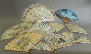 A collection of 19th century fans. The largest 30 cm high including feathers.
