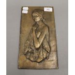 A bronze plaque depicting a girl, inscribed ''Giovagnoni''. 28.5 cm high.