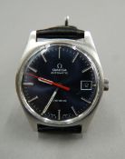 A 1960s Omega Geneve quick set calendar blue dial automatic watch calibre 565 on a modern leather