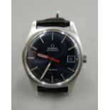A 1960s Omega Geneve quick set calendar blue dial automatic watch calibre 565 on a modern leather