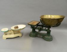 Two sets of Victorian pan scales. The largest 43 cm wide.