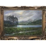 Scottish Loch Scene, oil on canvas, framed. 89 cm wide.