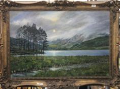 Scottish Loch Scene, oil on canvas, framed. 89 cm wide.