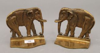 A vintage pair of oxidized brass elephant bookends. 14 cm high.