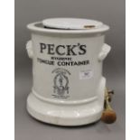 A Peck's white porcelain hygienic tongue container. 23 cm high.