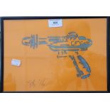 Ray Gun, signed SB and dated '16, framed and glazed. 28.5 cm wide.