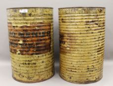 Two large vintage painted cans. 57 cm high.