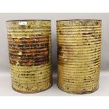 Two large vintage painted cans. 57 cm high.