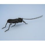 A Japanese articulated bronze model of a locust. 14 cm long.