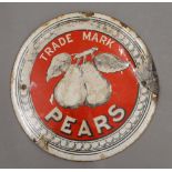 A Pears enamel advertising sign. 17.5 cm diameter.