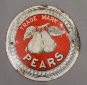 A Pears enamel advertising sign. 17.5 cm diameter.