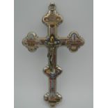 An Italian micro-mosaic inset silver plated crucifix. 20 cm high.