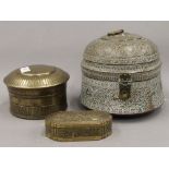 Three Antique Indian spice boxes (Pandam) consisting of two circular boxes and lids,