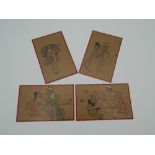 A set of four Indian erotic cards. 9 cm high.