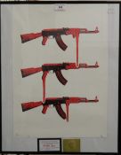 DEATH NYC, AK47 Trio, limited edition, framed and glazed. 31.5 cm wide.