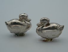 A pair of duck formed salt and pepper. 5 cm wide.