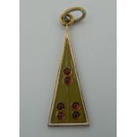 A Russian green enamel and garnet pendant. 4.5 cm high.