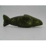 An Antique North West Pacific Coast green hardstone carving of a salmon, possibly Inuit/Haida.