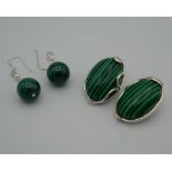 Two pairs of silver and malachite earrings