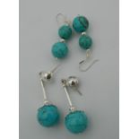 Two pairs of silver and turquoise earrings